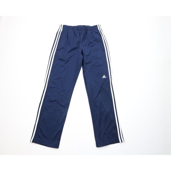Vintage Adidas Mens Medium Faded Spell Out Striped Flared Sweatpants Pants Blue - Picture 1 of 11
